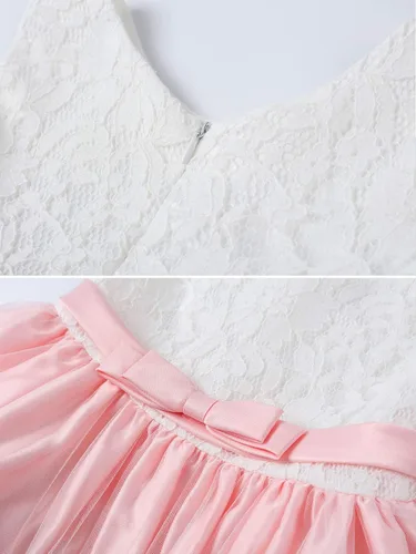 Miniatura 4 de LZH - Vestido para niñas bebé con volante, encaje, espalda descubierta y lazo - Incluye accesorio para la cabeza - Vestido con flores para desfile