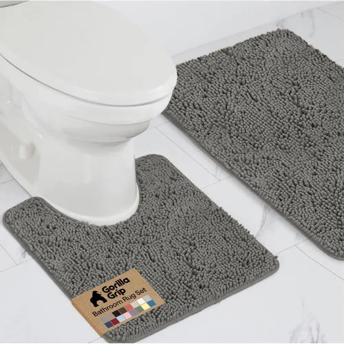 Miniatura 31 de GORILLA GRIP - Juegos de alfombras de baño, juego de 2 alfombras de chenilla suave, alfombra base para inodoro y alfombra de 30 x 20, alfombras Negro
