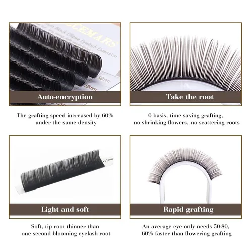 Miniatura 6 de DeceMars Extensiones de pestañas elipse planas de 0.010 in, rizo D, 0.472 in, negro mate, pestañas individuales suaves y ligeras, para uso en salón