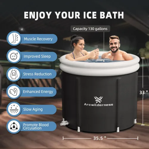 Miniatura 2 de Bañera fría de aluminio – Tina de baño de hielo XL de 130 galones para atletas, vaina de hielo reflectante del calor con cubierta, forro