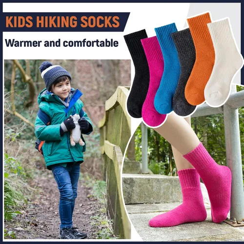 Miniatura 21 de Calcetines de senderismo de lana merino para niños y niñas, calcetines térmicos cálidos para botas de invierno, 6 pares