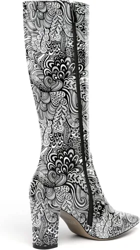 Miniatura 152 de AMBELIGHT Botas altas hasta la rodilla con cremallera y puntera puntiaguda para mujer, de patente sólida, tacón alto, 3.3 pulgadas