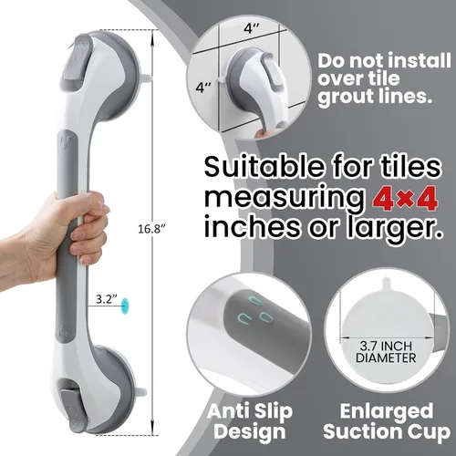 Miniatura 3 de TAILI - Barras de sujeción para la bañera y la ducha con ventosa, paquete de 2 unidades, resistente, removible, sin taladro, impermeable, seguridad