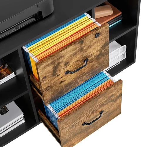 Miniatura 6 de Topeakmart Archivador de 2 cajones para tamaño carta A4, archivador lateral móvil grande con 4 compartimentos de almacenamiento para oficina en casa