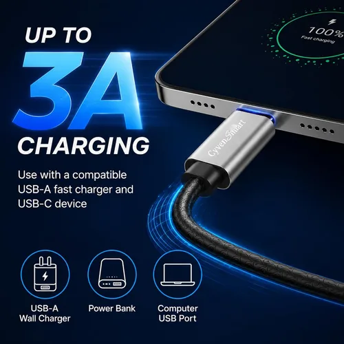 Miniatura 4 de CyvenSmart - Cargador compatible con Samsung Galaxy S10, S9, S8 Plus (3 A, carga rápida), 3 unidades de cable TPE USB C de 6 pies / 1.82 m., USB A