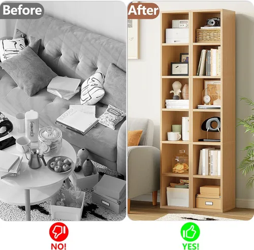 Miniatura 4 de ALISENED 70.8" 6 Tier Tall Narrow Bookshelf, 6 Shelf Wooden Corner Bookcase, Modern Skinny Cubes Storage Organizer Display Shelving for Bedroom