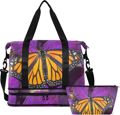 Miniatura 2 de Monarch Butterfly Flower Bolsa de viaje deportiva para hombres y mujeres, bolsa de gimnasio con compartimento para zapatos y correa para el hombro