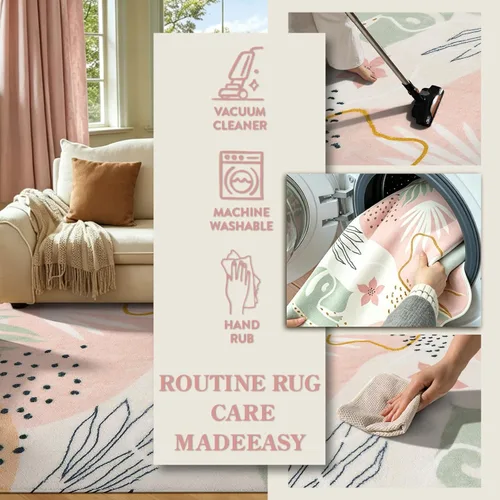 Miniatura 5 de Lahome Alfombra Rosa para Sala de Estar - Alfombra de Área de 5x7 pies Lavable Antideslizante Alfombras Boho para Dormitorio Alfombra Linda y Suave