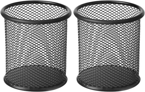 Paquete de 2 soportes metálicos de malla para bolígrafos, 3.54 x 3.85 pulgadas, organizadores de espacio de trabajo para la oficina escolar,