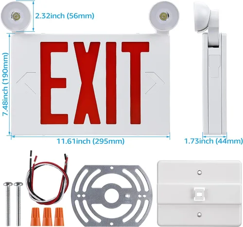 Miniatura 7 de TORCHSTAR Señal de salida LED con luces de emergencia, luz de salida de emergencia con batería de respaldo, dos cabezales LED ajustables, doble