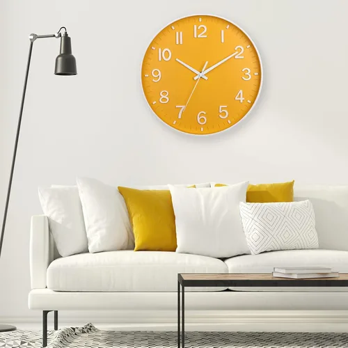 Miniatura 2 de HZDHCLH Reloj de pared amarillo con pilas, 12 pulgadas, silencioso, sin tictac, moderno, para sala de estar, dormitorio, cocina, oficina, decoración