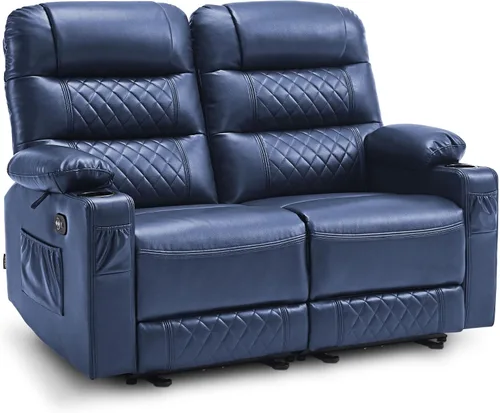 Miniatura 10 de MCombo Sofá reclinable eléctrico de gravedad cero de 56.3 pulgadas con masaje de calor y vibración, sofá biplaza reclinable con puertos USB, Gris