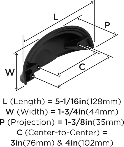 Miniatura 6 de Amerock Tirador de taza de gabinete Bronce negro Tirador de cajón de centro a centro de 3 pulgadas o 4 pulgadas (2.992 in o 4.016 in) Ashby