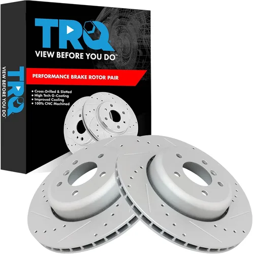 Miniatura 335 de TRQ Juego de rotores de freno de rendimiento trasero con revestimiento G premium compatible con Mazda 6 2014-2021