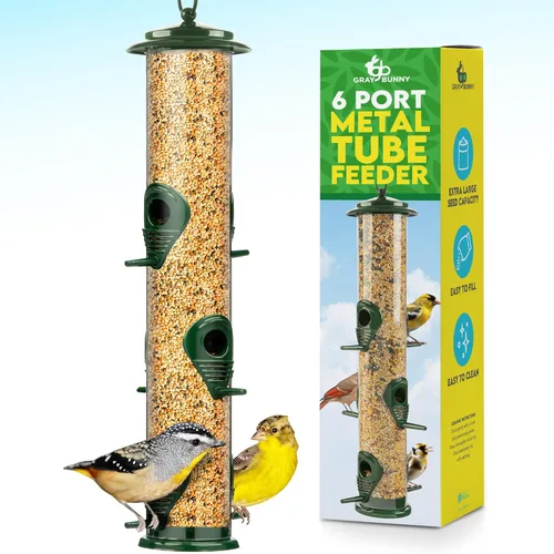 Comedero para pájaros para exteriores (verde) Comedero colgante para pájaros a prueba de ardillas con tapa de bloqueo y gancho ajustable, a prueba