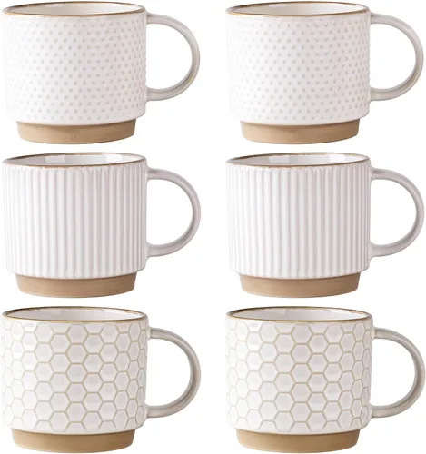 Miniatura 37 de GBhome Tazas de café apilables de 6 onzas, tazas de café de cerámica con patrones de textura para hombre, mujer, papá, mamá, juego de 4 tazas