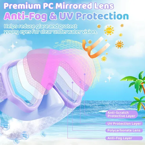 Miniatura 4 de Vvinca Kids-Goggles with Nose Cover, Diving Mask Elastic Fabric Strap Anti Fog Anti Shattered Lens for Kids Swim Goggles 3-14