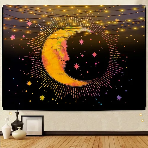 Miniatura 2 de INDIAN CRAFT CASTLE Tapiz psicodélico de luna para dormitorio, tapices estéticos, tapiz psicodélico, tapiz para colgar en la pared para decoración