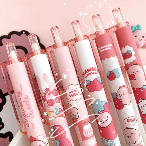 Miniatura 4 de MOZXIRZ 6 bolígrafos de tinta de gel, bolígrafos retráctiles de dibujos animados, bolígrafo de 0.020 in, suministros escolares de oficina para niñas