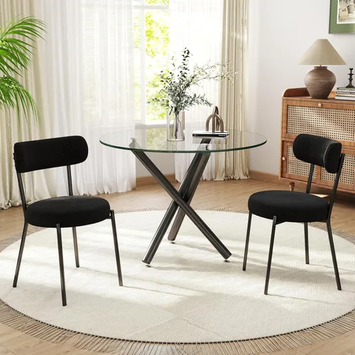Juego de mesa de comedor redonda de cristal negro para 2, juego de mesa de cocina pequeña y moderna de 36 pulgadas con 2 sillas de comedor tapizadas