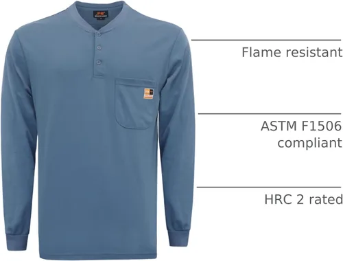 Miniatura 43 de KONRECO Camisas FR para hombre resistentes al fuego/ignífugo CAT2 7oz algodón dos tonos y camisa Henley