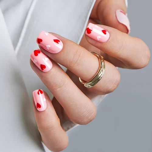 Miniatura 11 de Uñas a presión CurvLife cortas cuadradas Beige, Blancas, Rosas, Uñas postizas falsas acrílicas con diseño de albaricoque, uñas de cobertura completa