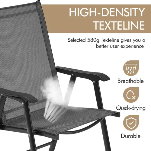 Miniatura 7 de Yaheetech Juego de 2 sillas de comedor para patio con reposabrazos, sillas plegables para exteriores con marco de metal y respaldo para césped