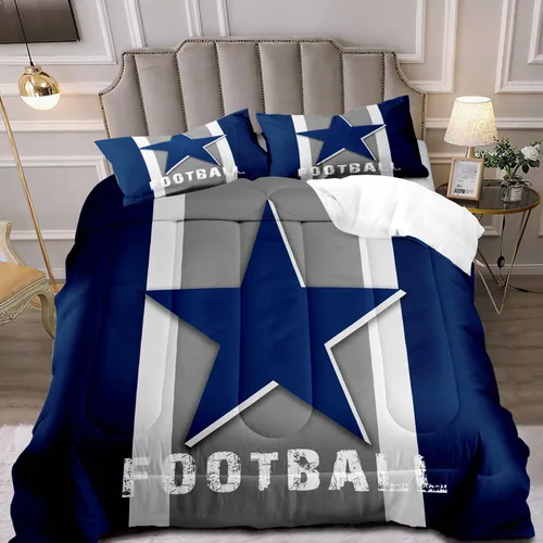 Miniatura 12 de LUVIVIHOME Juego de edredón de fútbol de 2 piezas, juego de edredón individual para niños, ropa de cama gris y azul marino, decoración de dormitorio