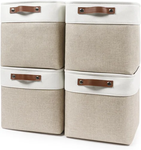 Miniatura 20 de Bagnizer 13x13 Cajas de almacenamiento cúbicas, caja de almacenamiento plegable de tela, paquete de 4 cestas de armario con asas para organizar