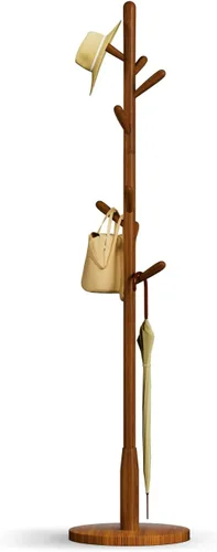 Miniatura 15 de Perchero de madera maciza, perchero independiente en forma de árbol con 11 ganchos, poste principal de 1.6 pulgadas de diámetro para ropa, soporte