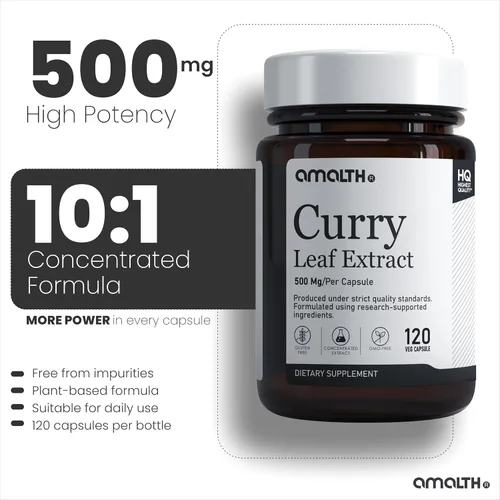 Miniatura 4 de Amalth Cápsulas de extracto de hoja de curry de 500 mg Cápsulas de suplemento de hoja de curry Extracto de Murraya Koenigii Suplemento a base