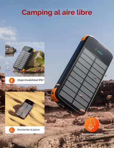 Miniatura 4 de MINRISE Banco de energía solar de 40000 mAh, cargador portátil PD de 20 W, cargador solar de carga rápida, cargador solar integrado con 4 cables