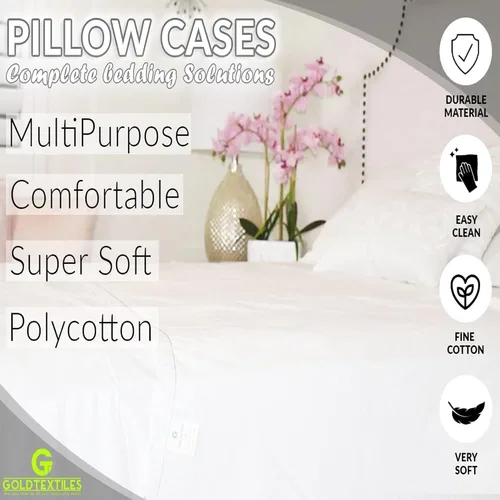 Miniatura 4 de GOLD TEXTILES Paquete de 12 fundas de almohada de polialgodón tamaño Queen, color blanco T-200, multiusos, ideales para usar en hoteles, hospitales