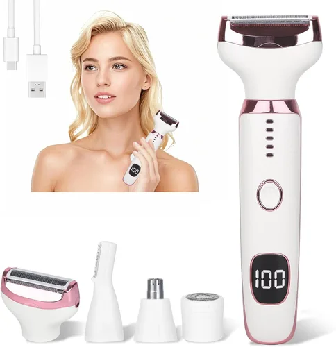 Wet & Dry - Maquinilla de afeitar eléctrica para mujeres y hombres, afeitadora eléctrica recargable 4 en 1 con pantalla LED y removedor de vello
