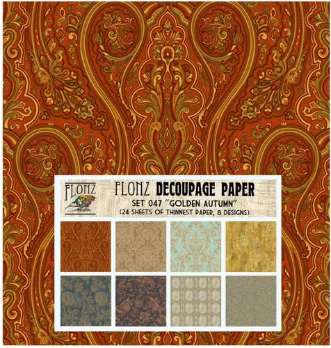 Decoupage - Paquete de papel (24 hojas de 6 x 6 pulgadas), color dorado, otoño, FLONZ, papel de estilo vintage para decoupage y manualidades Siete