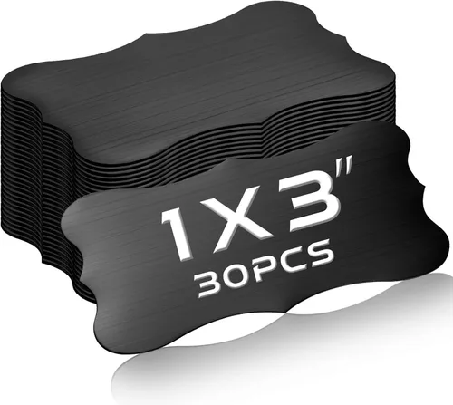 Miniatura 29 de Therwen 30 Piezas Placas de Nombre Grabadas con Láser de Acero Inoxidable Cepillado Placa Personalizada Placa en Blanco Etiqueta de Nombre Negro