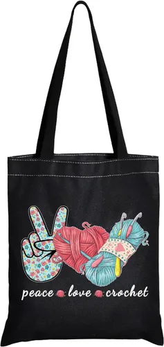 JXGZSO Bolsa de maquillaje de ganchillo de amor de la paz del bolso del proyecto que hace punto con el regalo de la tejedora de, Peace Love Crochet
