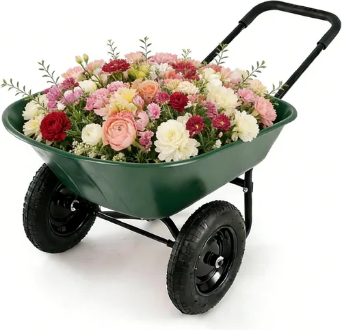 Miniatura 12 de ERGOMASTER Carretilla de doble rueda, carrito de jardín utilitario para el hogar, capacidad de 330 libras, carrito grande y resistente para Negro