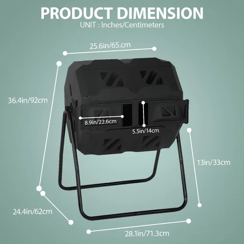 Miniatura 2 de Contenedor de compostaje para exteriores, doble cámara, capacidad de 43 galones, sin BPA, giratorio por lotes, con puertas correderas, compostador