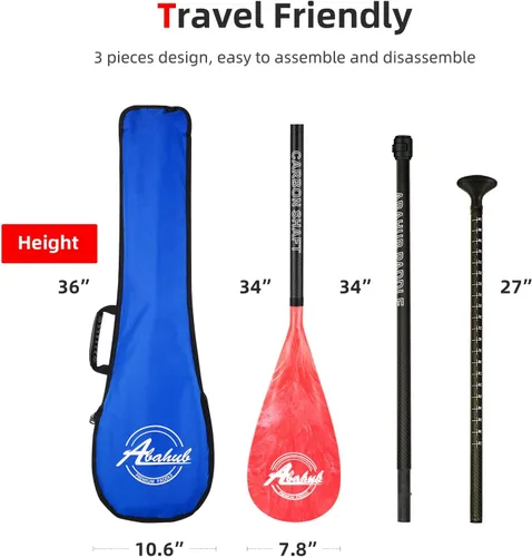 Miniatura 5 de Abahub Paletas de SUP de fibra de carbono, 1 sección de 3 secciones ajustables de 67 a 86 pulgadas, eje de fibra de carbono, remos ligeros para Eje