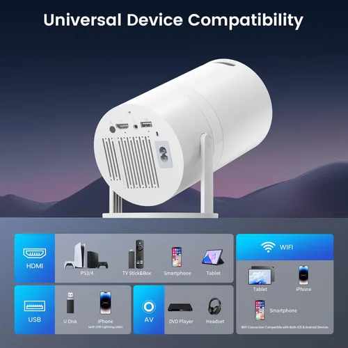 Miniatura 9 de Mini proyector con WiFi y Bluetooth, aplicaciones integradas, proyector portátil giratorio de 210°, proyector de película de soporte de 1080P