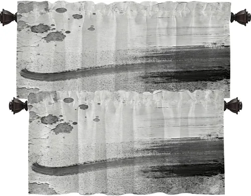 Miniatura 145 de Shrahala Beige and Orange Abstract Art Brushstrokes Blackout Curtain Tiers, Abstract Oil Paint Kitchen Valance Light Blocking Tier Drapes with Rod