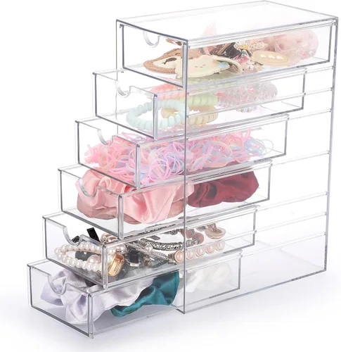 Miniatura 8 de Hipiwe Organizador de Cajones de Plástico Transparente Cajones de Escritorio con 6 Cajones Extraíbles Caja de Almacenamiento Compacta para Gabinete
