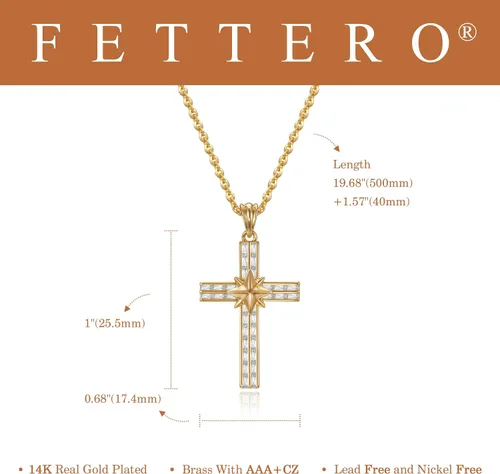 Miniatura 57 de Fettero - Collar con dije de cruz de fe, chapado en oro de 14 K, cadena fina, minimalista, simple, pequeña, para oración, regalo de joyería religiosa