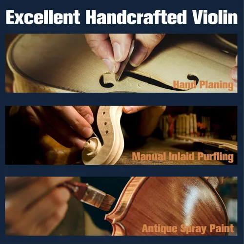 Miniatura 6 de Violín Mendini de madera sólida, libro de lecciones, cuerdas extra, sintonizador violín, arco y estuche, Blanco
