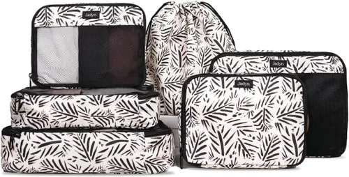 Jadyn Juego de 6 cubos de embalaje grandes para maleta, bolsa de lona, equipaje, artículos esenciales de viaje de varios tamaños (follaje del