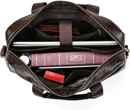 Miniatura 8 de Maletines de cuero de 15.6 pulgadas para computadora portátil, bolsas de mensajero para negocios, oficina, viajes, computadora para hombres