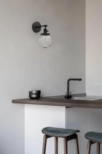 Miniatura 5 de PERMO Aplique de Pared Industrial Vintage Negro Mate Aplique de Pared Individual con Pantalla de Vidrio Acanalado Transparente Redonda de 5.9" Luz