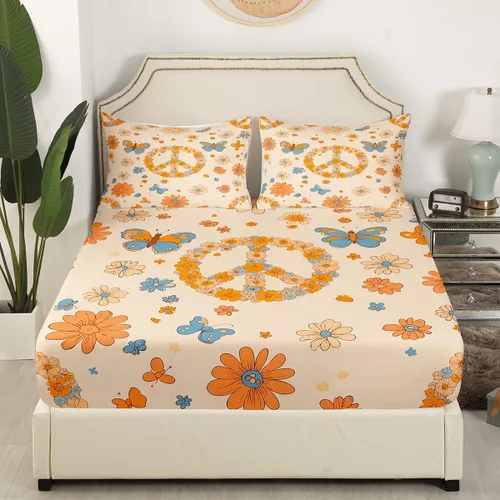 Miniatura 4 de Erosebridal Groovy - Juego de sábanas para decoración de fiesta para niñas y mujeres, diseño de signo de paz, tamaño individual, sábanas de mariposa