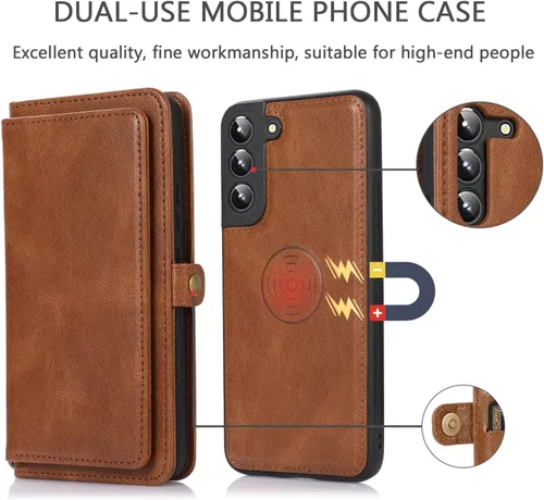 Miniatura 3 de Asuwish Funda de teléfono para Samsung Galaxy S22 Plus S22+ 5G Wallet Funda desmontable con protector de pantalla de vidrio templado y soporte